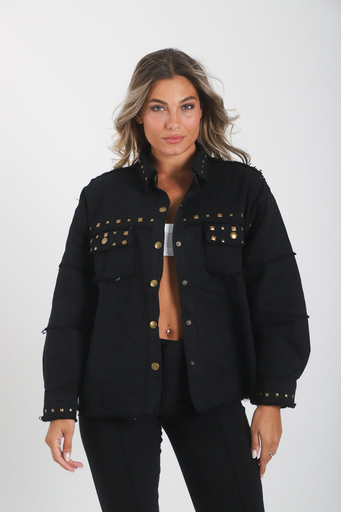 Camisa Biarritz de gabardina con tachas doradas