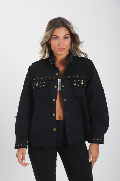 Camisa Biarritz de gabardina con tachas doradas