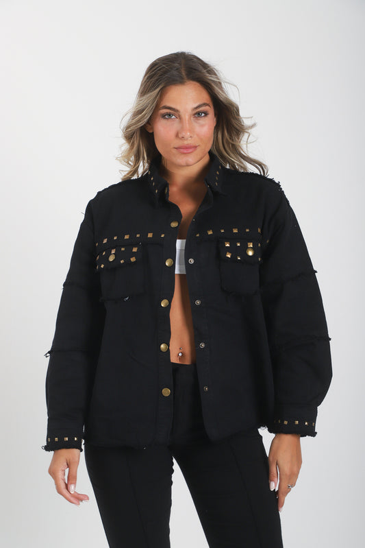 Camisa Biarritz de gabardina con tachas doradas