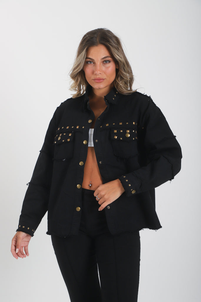 Camisa Biarritz de gabardina con tachas doradas