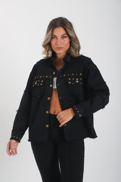 Camisa Biarritz de gabardina con tachas doradas