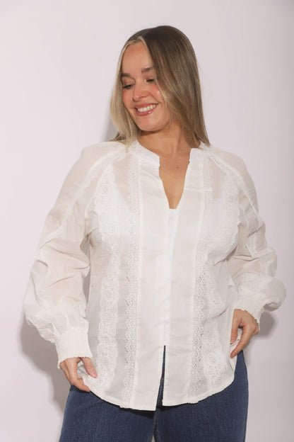 Camisa Cork cuello mao bordada